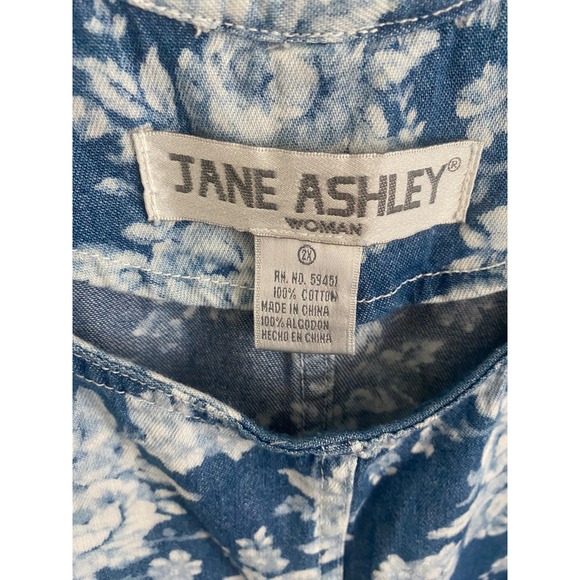 Blue Floral Cotton Denim Sleeveless Jumper Dress Plus Size 2X - Picture 2 of 8